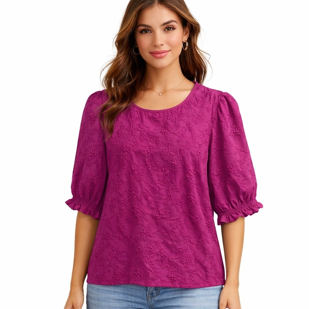 Ted Baker Pink Textured Blouse Puff Sleeve Feminine Career Top M Career Chic